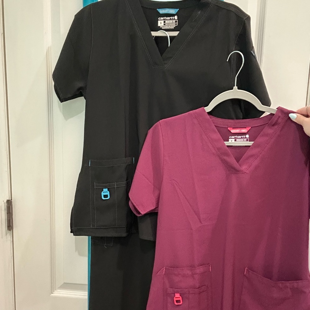 Carhartt Women's Scrub Bundle: Tops and Bottoms in Black and Burgundy